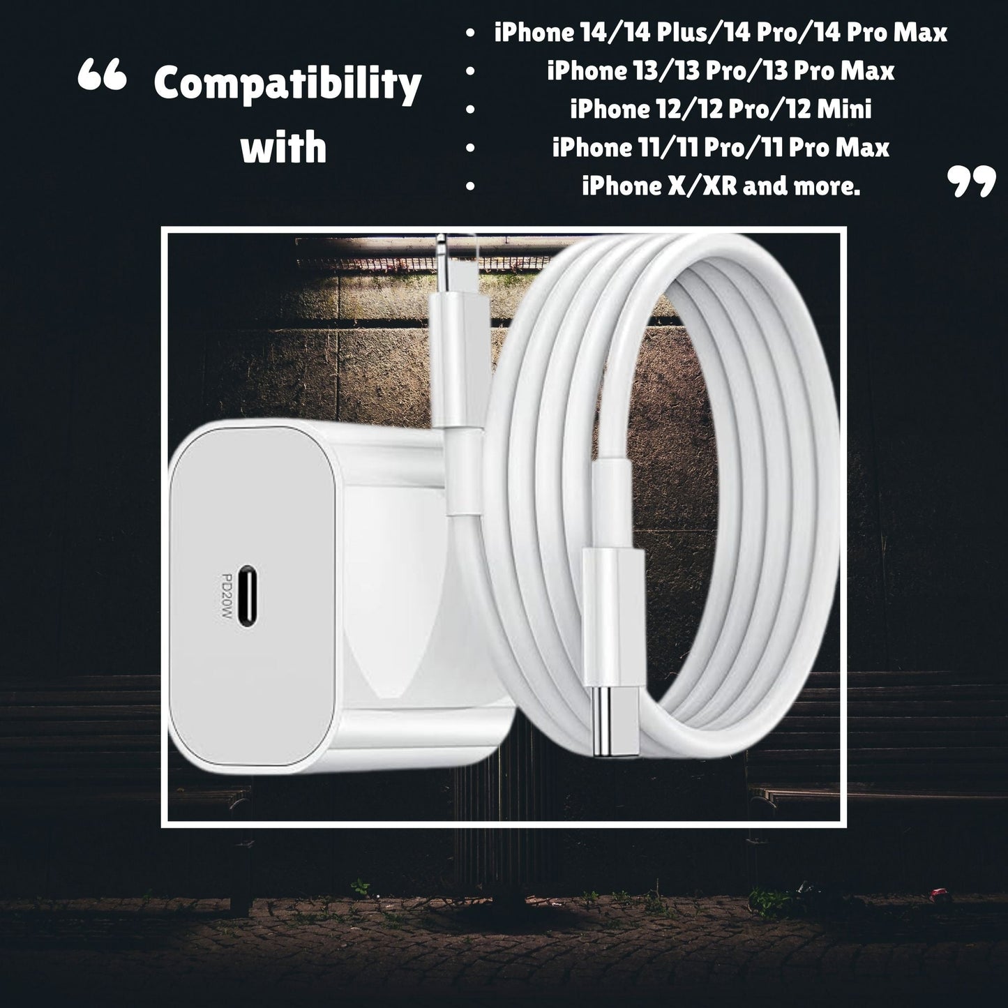 20W MFi - Certified Fast Charger & Cable for iPhone 14/13/12/11/X/XR Series – White - Flymaster ShopFlymaster Shop20W - charger - white