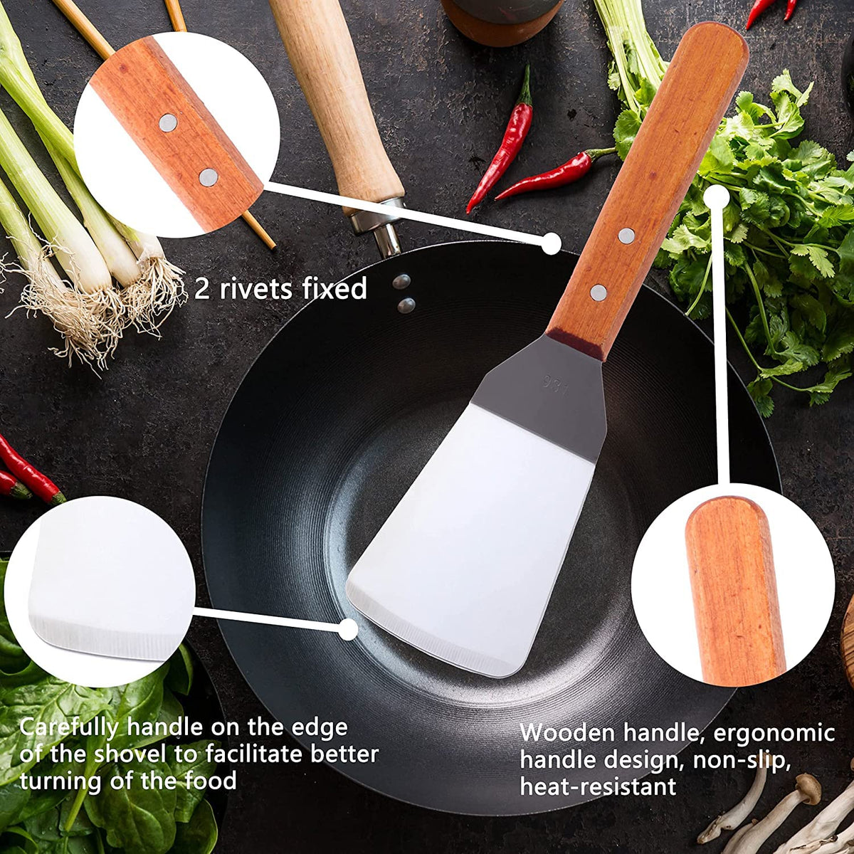 Baskety Metal Spatula Set | BBQ & Grilling Accessories | Commercial Grade Stainless Steel Utensil with Griddle Scraper, Pancake Flipper, and Hamburger Turner for Flat Top Grill - Small F