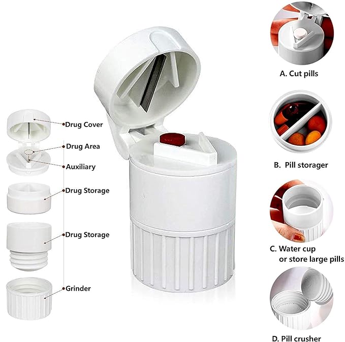 3 in 1 Function Tablet Cutter, Crusher & Pill Storage | Health | Double Tablet Storage, Water Storage Perfect For Carrying Cutting and Organising Medicines
