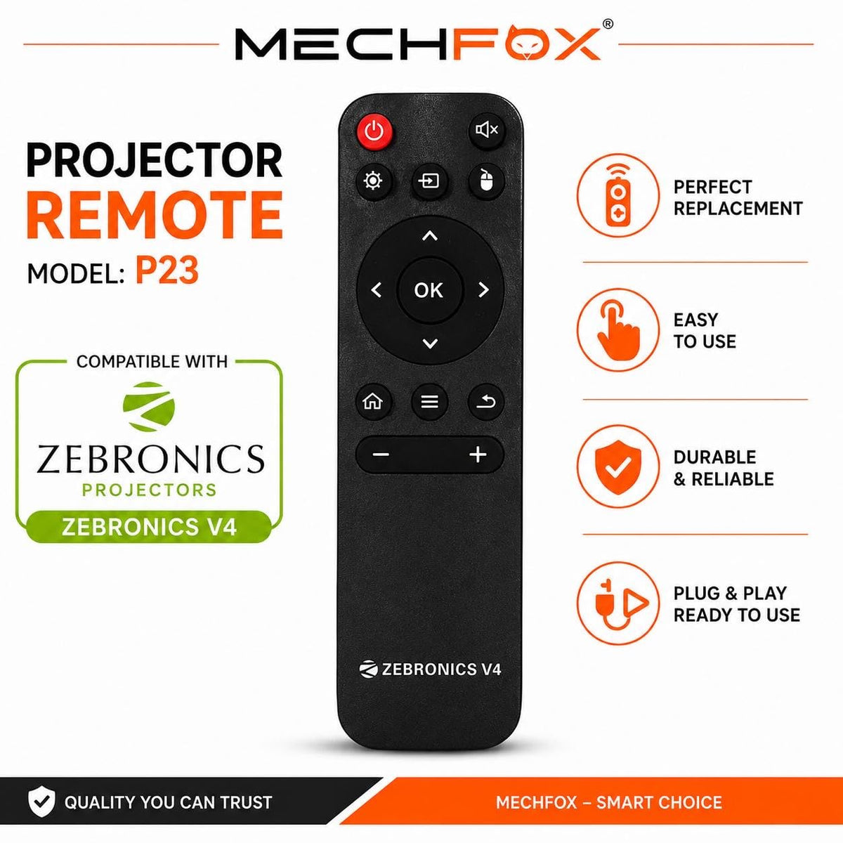 Projector Remote Control Compatible with Zebronics Version 4 Projector | Replacement IR Remote | No Programming Required | Match Remote Image Before Ordering | P-23