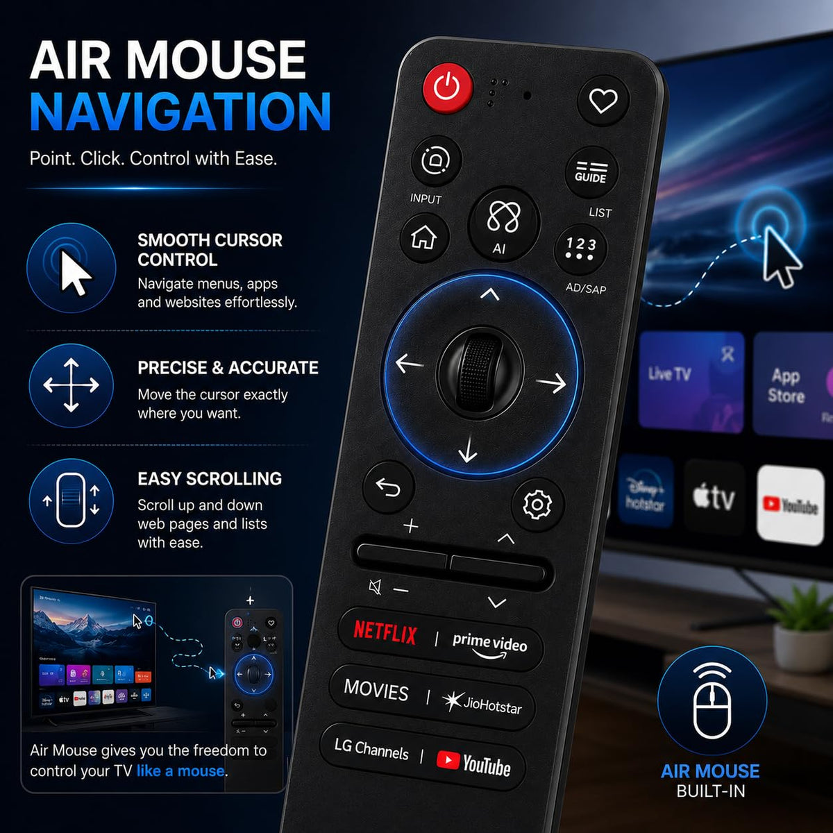 Magic Remote Compatible with LG Smart TV MR25GA AKB76046609 | Bluetooth Voice Remote with Voice Control & Pointer Function | Compatible with OLED, QNED, UHD, NanoCell & LED TVs