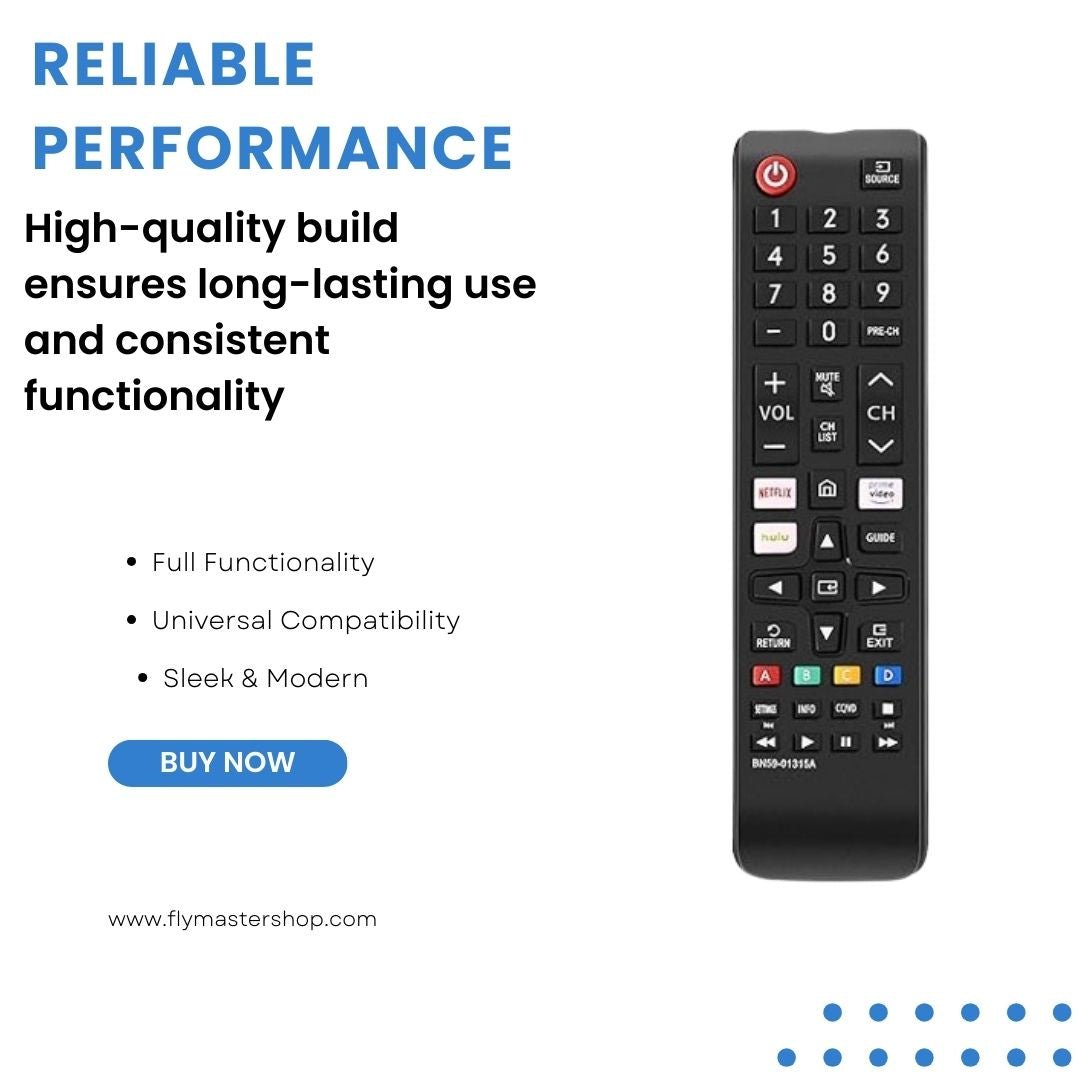 Flymaster Samsung LED/LCD TV Universal Remote Control – Full Functionality, Easy Setup (Black). - Flymaster Shop