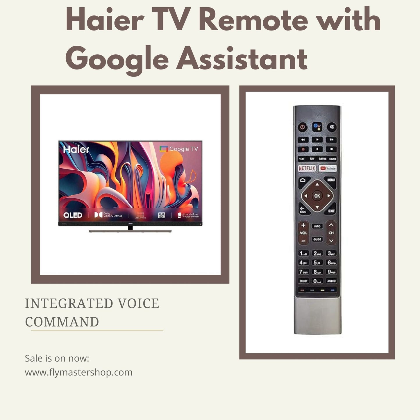 Haier TV Remote HTR-U27E | Google Assistant, Bluetooth Voice Command, Netflix & YouTube. - Flymaster Shop