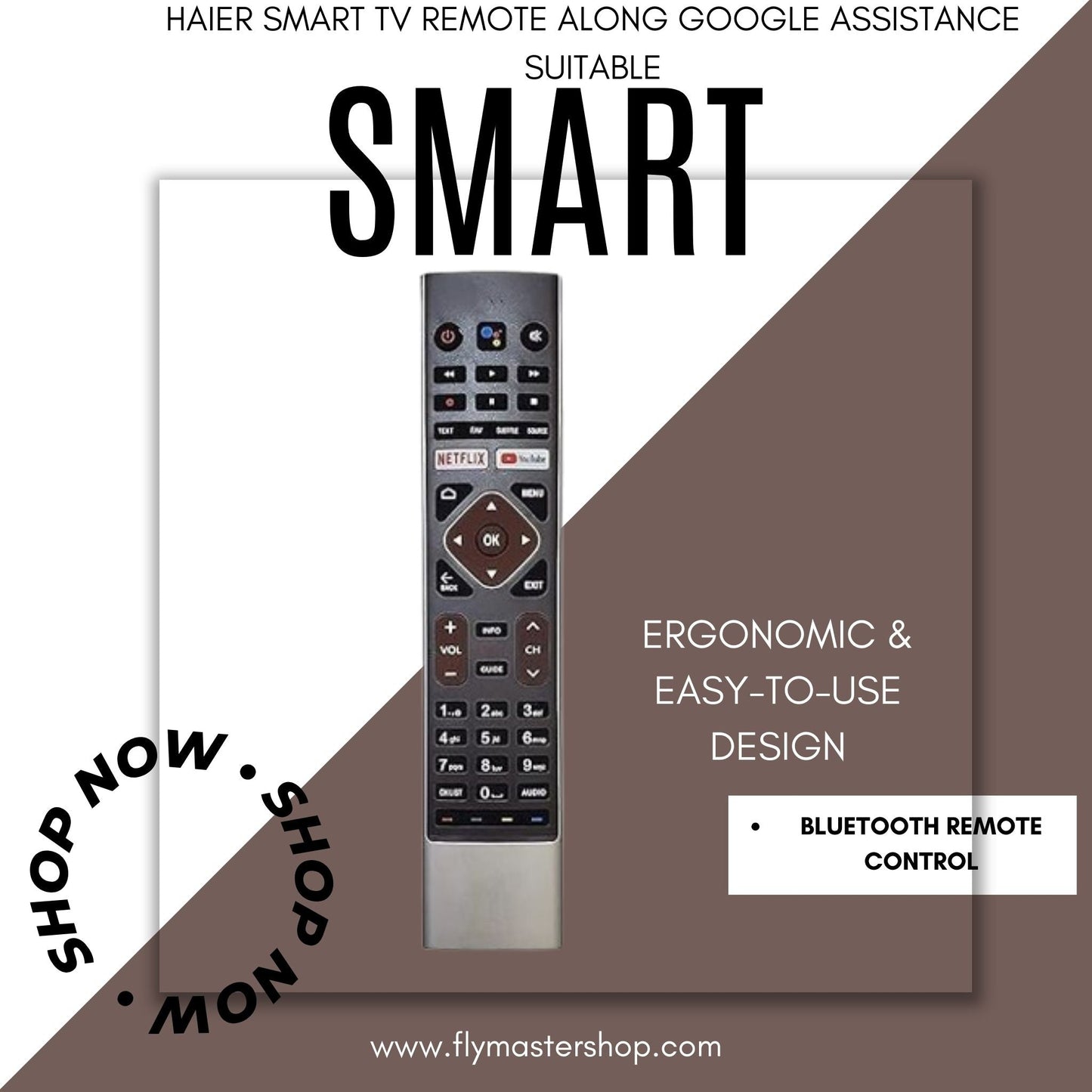 Haier TV Remote HTR-U27E | Google Assistant, Bluetooth Voice Command, Netflix & YouTube. - Flymaster Shop