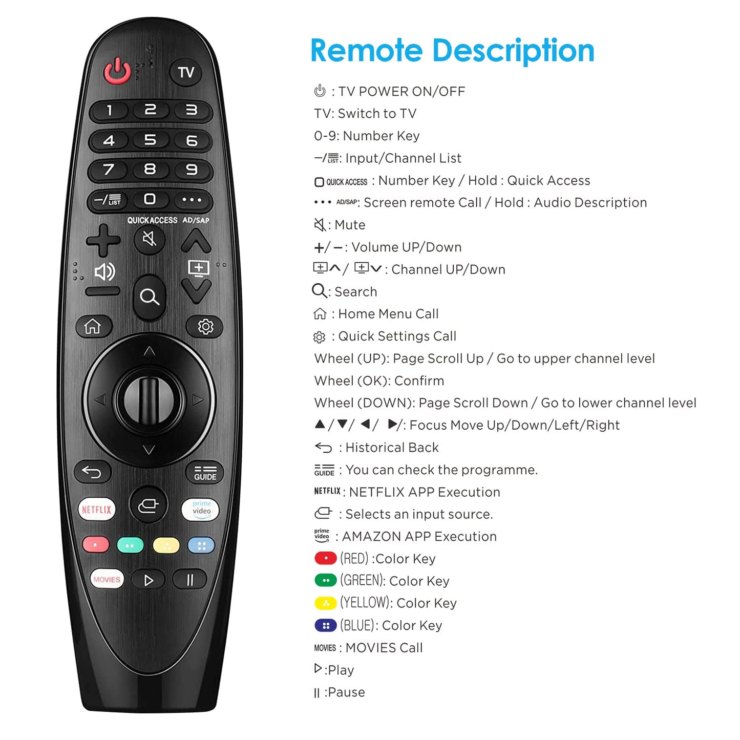 Jufengrks Universal Remote Control for LG Smart TV – Compatible with All Models (No Voice or Pointer Function) – Black - Flymaster Shop