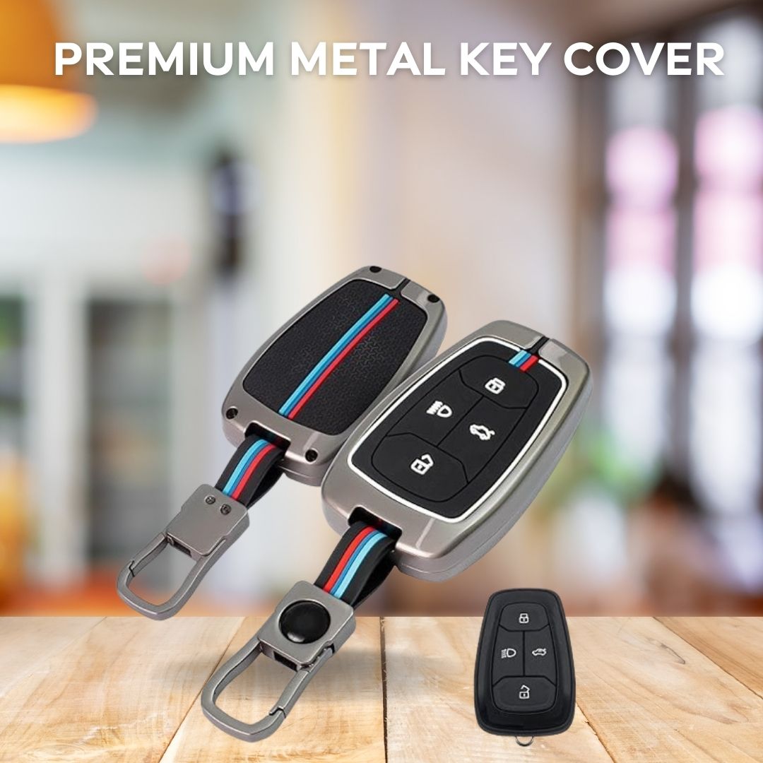 Premium Metal Key Cover for Tata Harrier, Safari, Nexon, Altroz, Tigor, EV, Punch, Tiago EV, Curvv – 4-Button Smart Key Compatible | Stylish & Durable Protection - Flymaster Shop