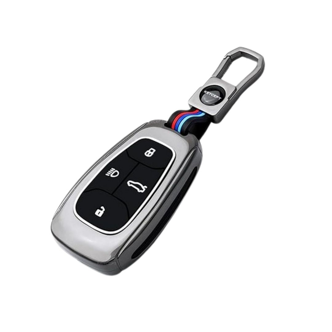 Protect your Tata car smart key in style with this Premium Metal Key Cover. Durable, stylish, and precisely designed for Harrier, Safari, Nexon, Altroz, EV, Punch, and Tiago EV 4 - button smart keys. - Flymaster ShopFlymaster ShopTata 4 - Button Smart Key