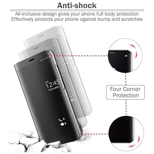 Realme 6 Pro Clear View Electroplate Mirror Protective Leather Flip Cover with Glass - Premium, Stylish, and Durable Case for Ultimate Protection and Functionality. - Flymaster Shop