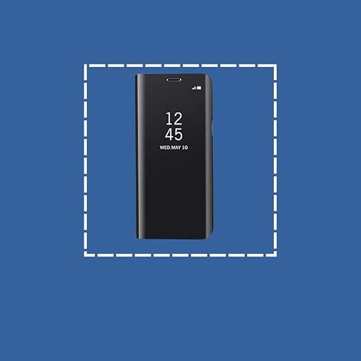 Realme Narzo 30A Clear View Electroplate Mirror Flip Case with Protective Glass Cover - Stylish Polycarbonate Design for Ultimate Protection (Black) - Flymaster Shop