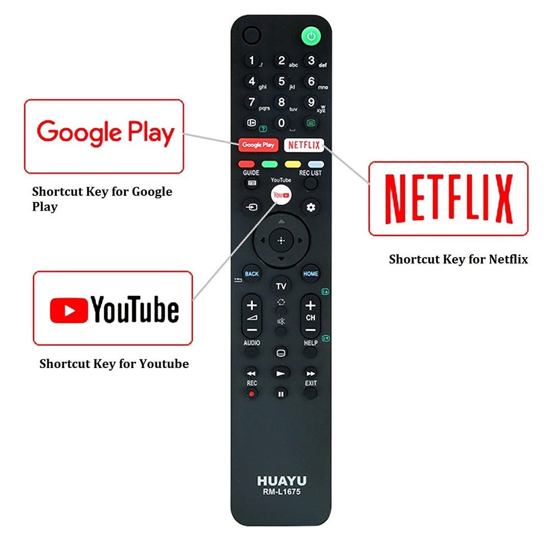 RM-L1675 Universal Remote for Sony Smart TVs – Netflix, YouTube, Google Play Hot Keys | No Voice | 4K UHD, OLED, LED Compatible - Flymaster Shop