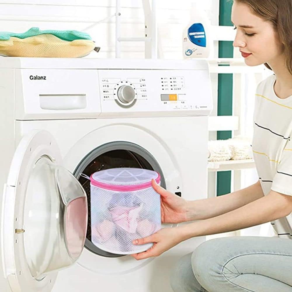 Round cloth washing Laundray bag washing net bag Pouch Mesh Laundry Bag with rust free zipper for Washing bra, socks and underwear, White, Pack of 1 - Flymaster Shop