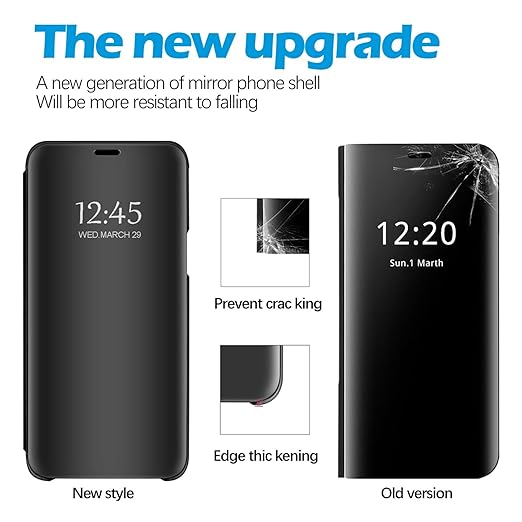 Samsung Galaxy A72 Clear View Electroplate Mirror Protective Leather Flip Cover with Glass - Premium, Stylish, and Durable Case for Ultimate Protection and Functionality - Flymaster Shop
