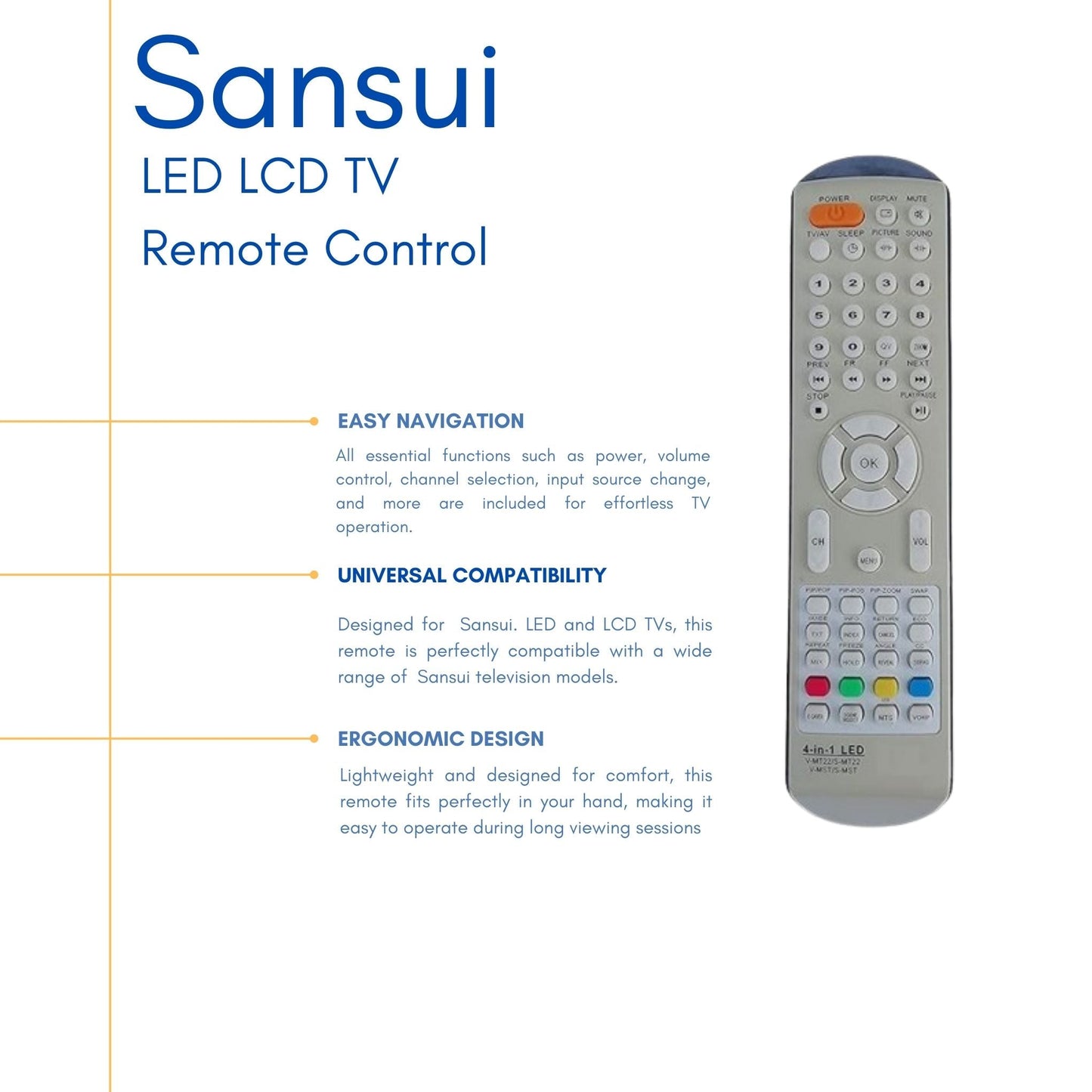 SMT22 Sansui LCD/LED TV Remote Control | Easy-to-Use Buttons for Simple LCD/LED Control. - Flymaster Shop
