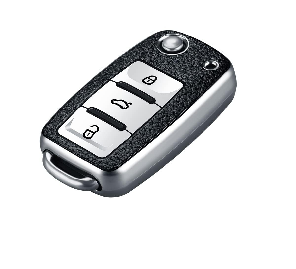 TPU Leather Key Cover for VW & Skoda Folding Keys – Silver Black | Fits Polo, Vento, Jetta, Ameo, Skoda Rapid & More - Flymaster Shop