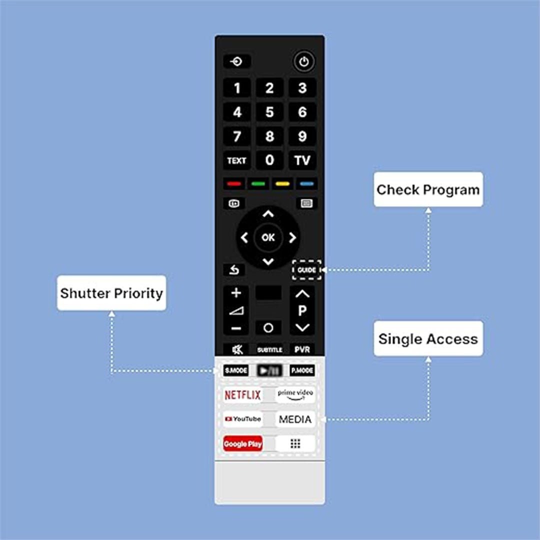 Universal Remote for Toshiiba Smart TVs – Compatible with LCD, LED, OLED, QLED, UHD, 4K Android TVs, Hot Keys for Netflix, Prime Video, YouTube, Google Play, and Media. - Flymaster Shop