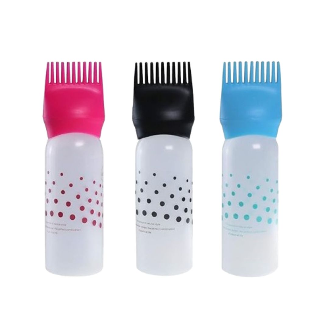 Premium Plastic Root Comb Oil Applicator Bottle with Graduated Scale - 200 ML, Multicolor (Pack of 2).