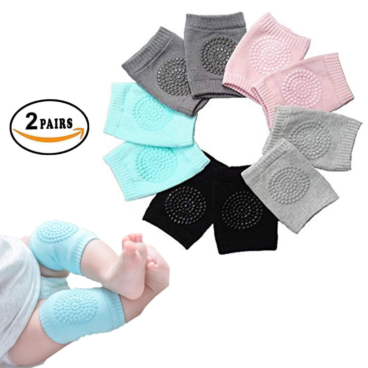 2 Pair Baby Knee and Elbow pad Baby Crawling Elbow pad Baby Leg Warmer Baby Kneecap (Multi Color) - Flymaster Shop