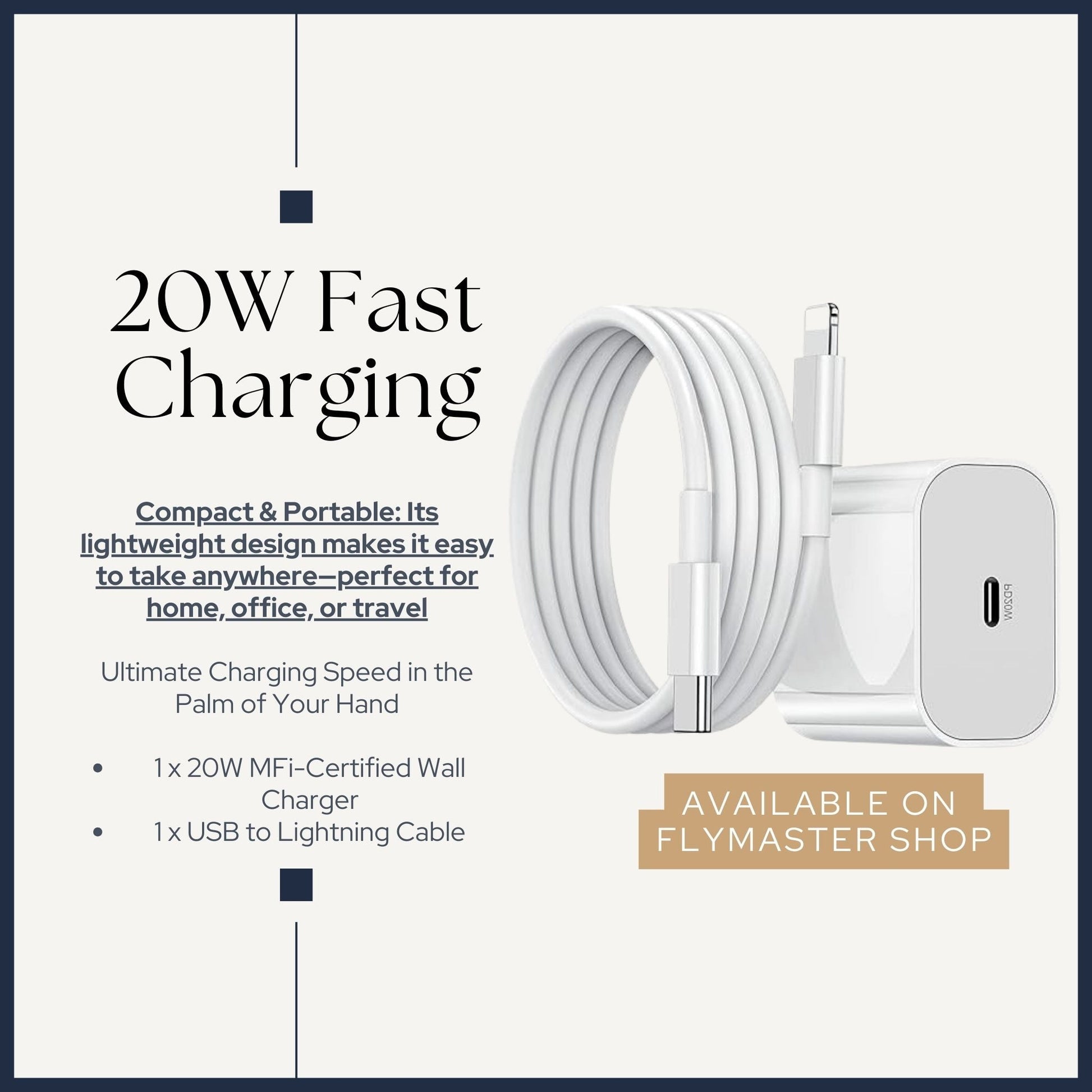 20W MFi - Certified Fast Charger & Cable for iPhone 14/13/12/11/X/XR Series – White - Flymaster ShopFlymaster Shop20W - charger - white