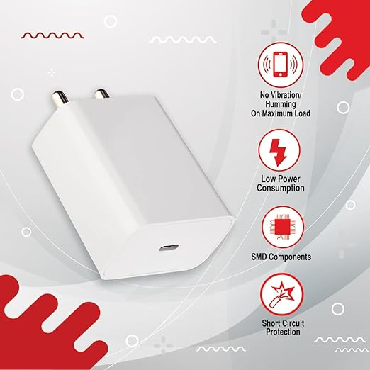 25W Type C Port Wall Charger Adaptor | Mobile Chargers | Apple iPhone iOS/Android -Type-C Devices | with Travel Compatibility & White Finish - Flymaster Shop