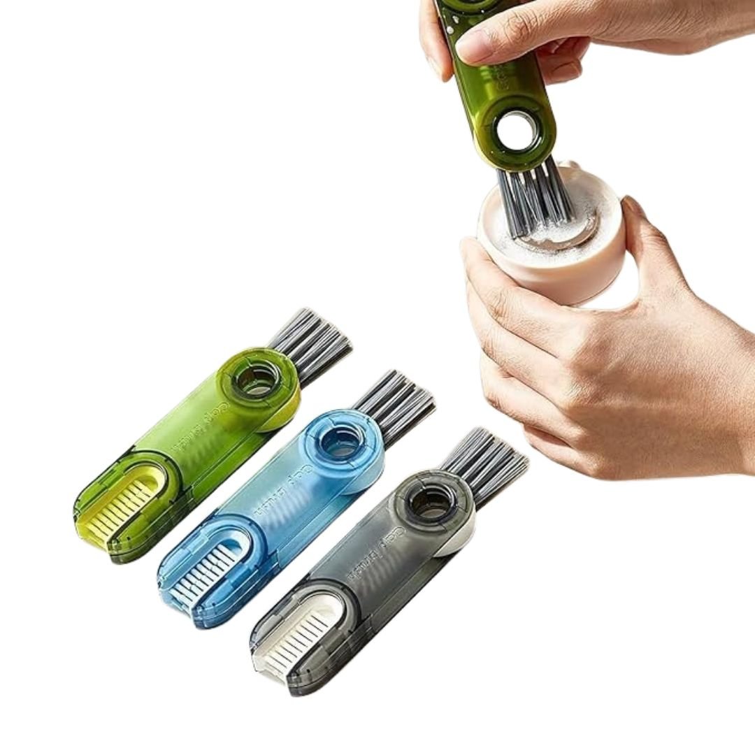 3-in-1 Multifunctional Cleaning Brush – Bottle, Lid & Kitchen Gap Cleaner | Pack of 2 (Multicolor) - Flymaster Shop