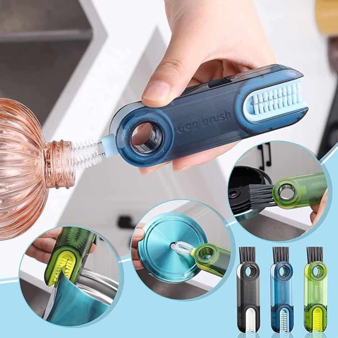 3-in-1 Multifunctional Cleaning Brush – Bottle, Lid & Kitchen Gap Cleaner | Pack of 2 (Multicolor) - Flymaster Shop