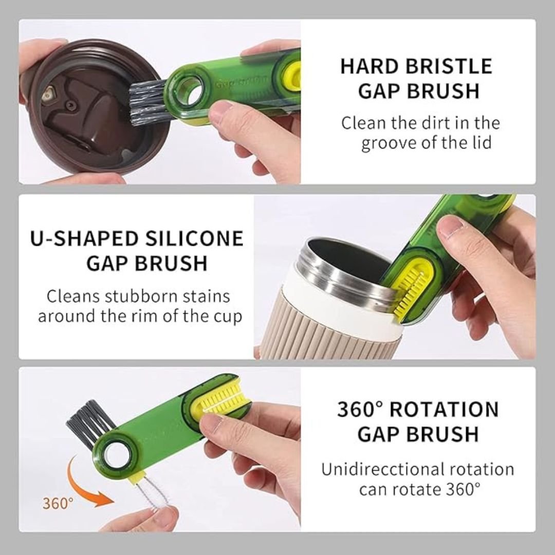 3-in-1 Multifunctional Cleaning Brush – Bottle, Lid & Kitchen Gap Cleaner | Pack of 2 (Multicolor) - Flymaster Shop