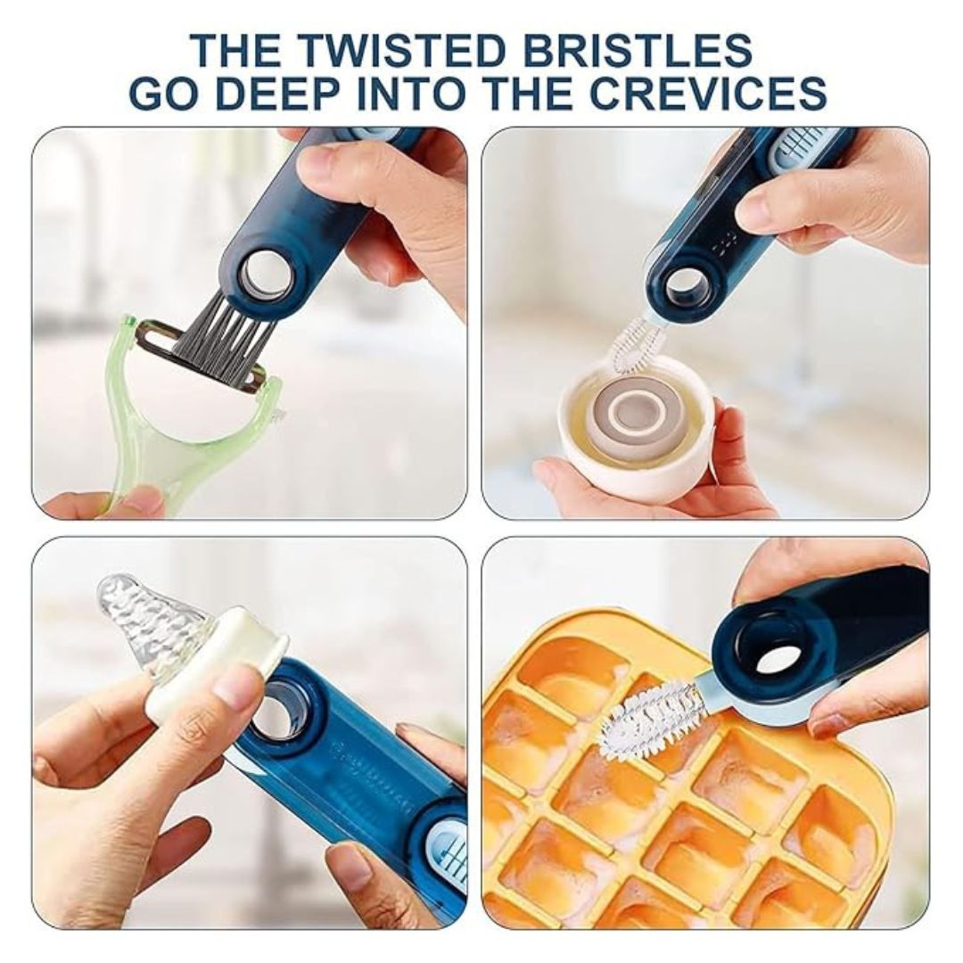 3-in-1 Multifunctional Cleaning Brush – Bottle, Lid & Kitchen Gap Cleaner | Pack of 2 (Multicolor) - Flymaster Shop