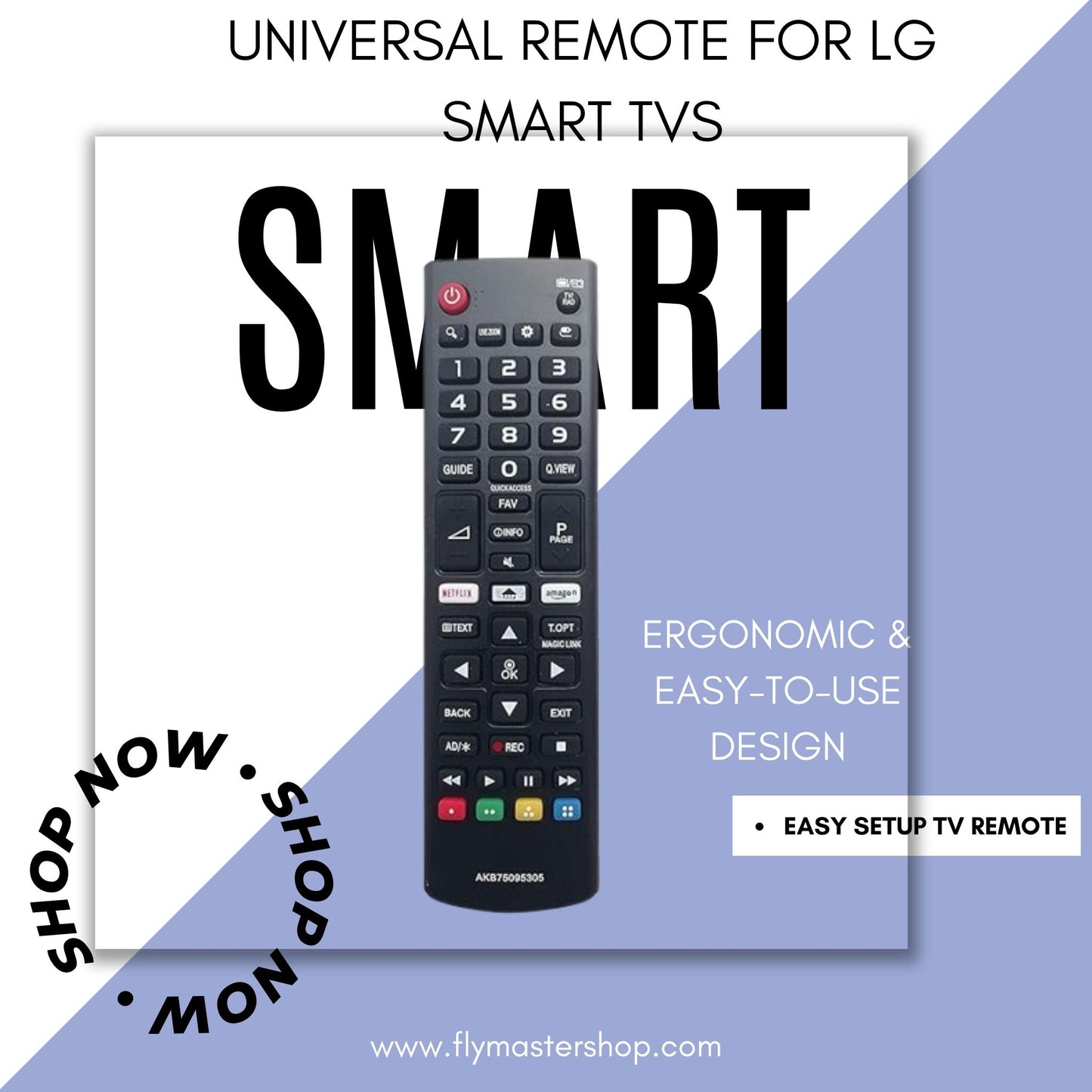 Flymaster Universal Remote for LG Smart LED, LCD, HD, Plasma TVs | Prime Video & Netflix Buttons | Compatible with All LG Models