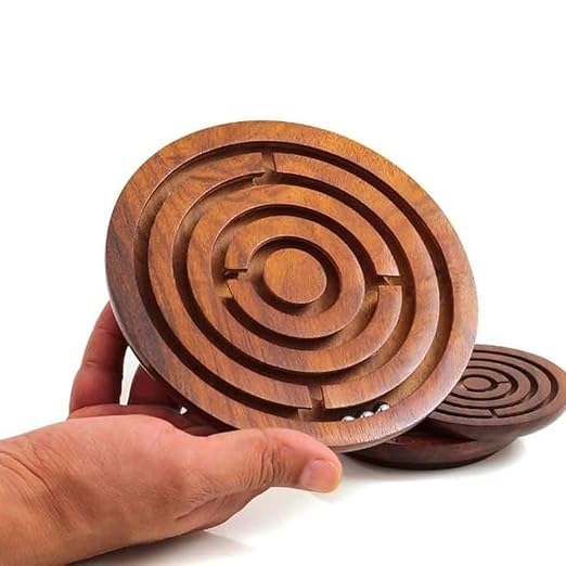4" Handcrafted Wooden Labyrinth Maze Puzzle Game - Ball in a Maze Toy for Kids, Boys & Girls - Fun Indoor Brain Teaser, Skill - Building Puzzle Gift for All Ages. - Flymaster ShopFlymaster ShopRKT - Puzzle Wooden - 01