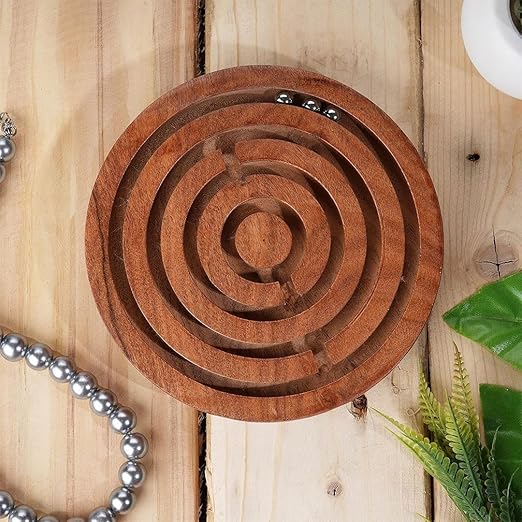 4" Handcrafted Wooden Labyrinth Maze Puzzle Game - Ball in a Maze Toy for Kids, Boys & Girls - Fun Indoor Brain Teaser, Skill-Building Puzzle Gift for All Ages. - Flymaster Shop