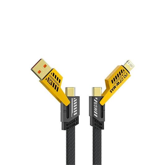 4 - in - 1 Multiport Fast Charging Cable – USB - C to Type - C & Lightning, Flat Braided USB C Charger Cord (Black) – Pack of 1 - Flymaster ShopFlymaster ShopB0DPQ3V3GM