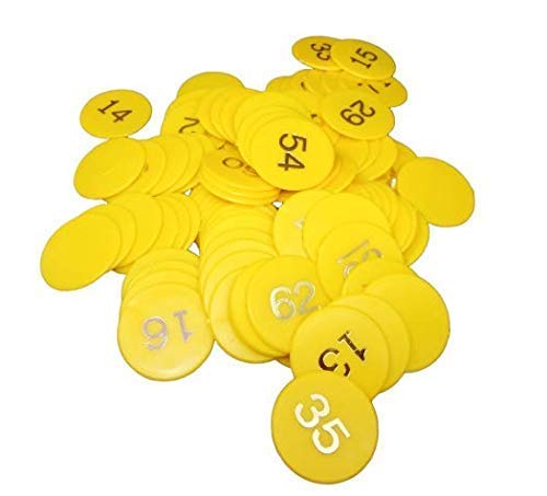 Plastic Numerical Token/Coins (1 To 100) Number Coins Yellow Colur(Small) (Coins Size 31Mm)