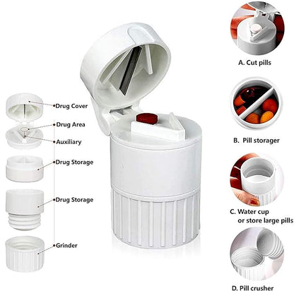 3 in 1 Function Tablet Cutter, Crusher & Pill Storage | Health | Double Tablet Storage, Water Storage Perfect For Carrying Cutting and Organising Medicines