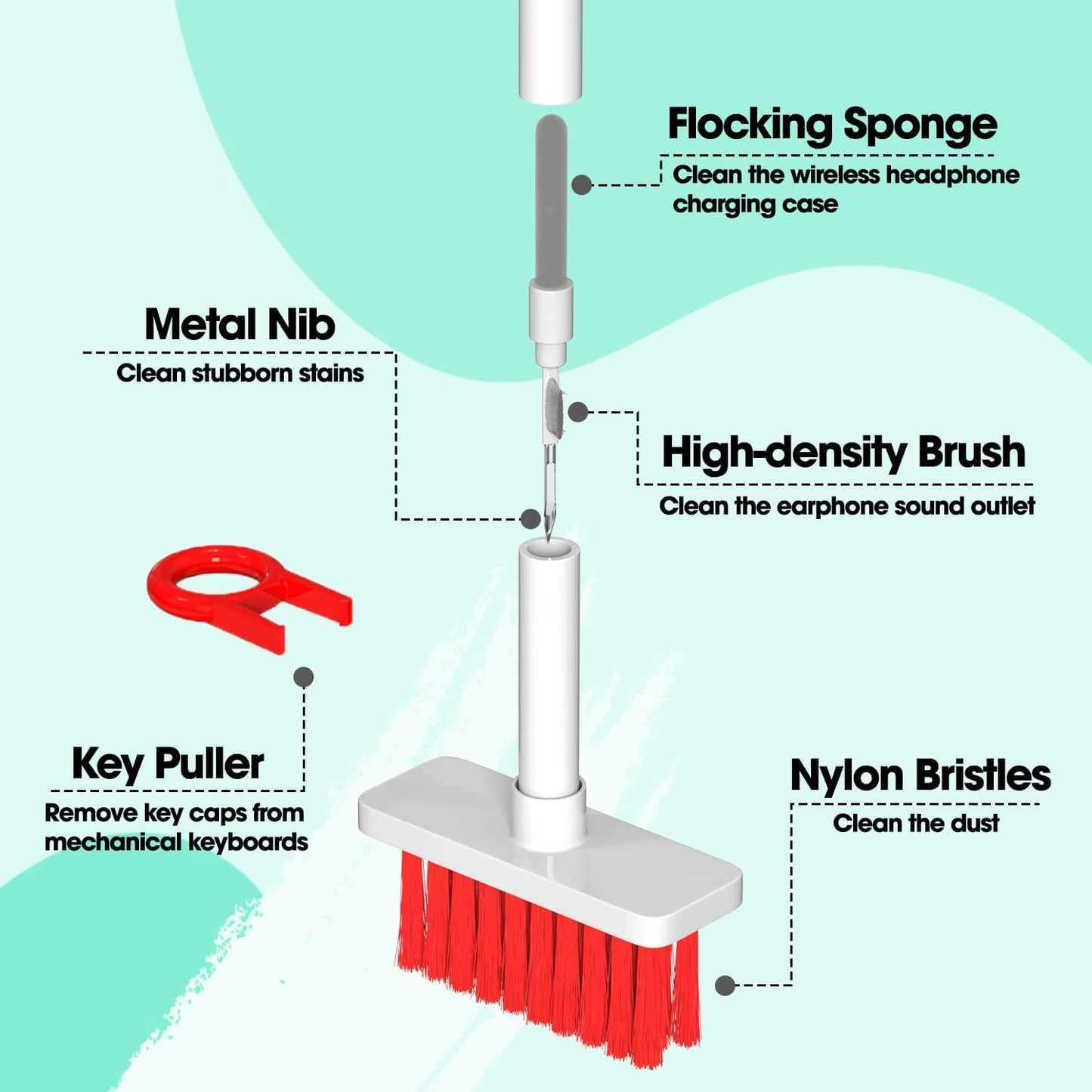 5 in 1 Soft Brush Multi-Function Cleaning Tools Kit for Keyboard & Earphone Cleaner Soft High-Density Brush Set with Keycap Puller Corner Gap Duster Gadget for Laptop Air pods Pro Camera Lens - Flymaster Shop