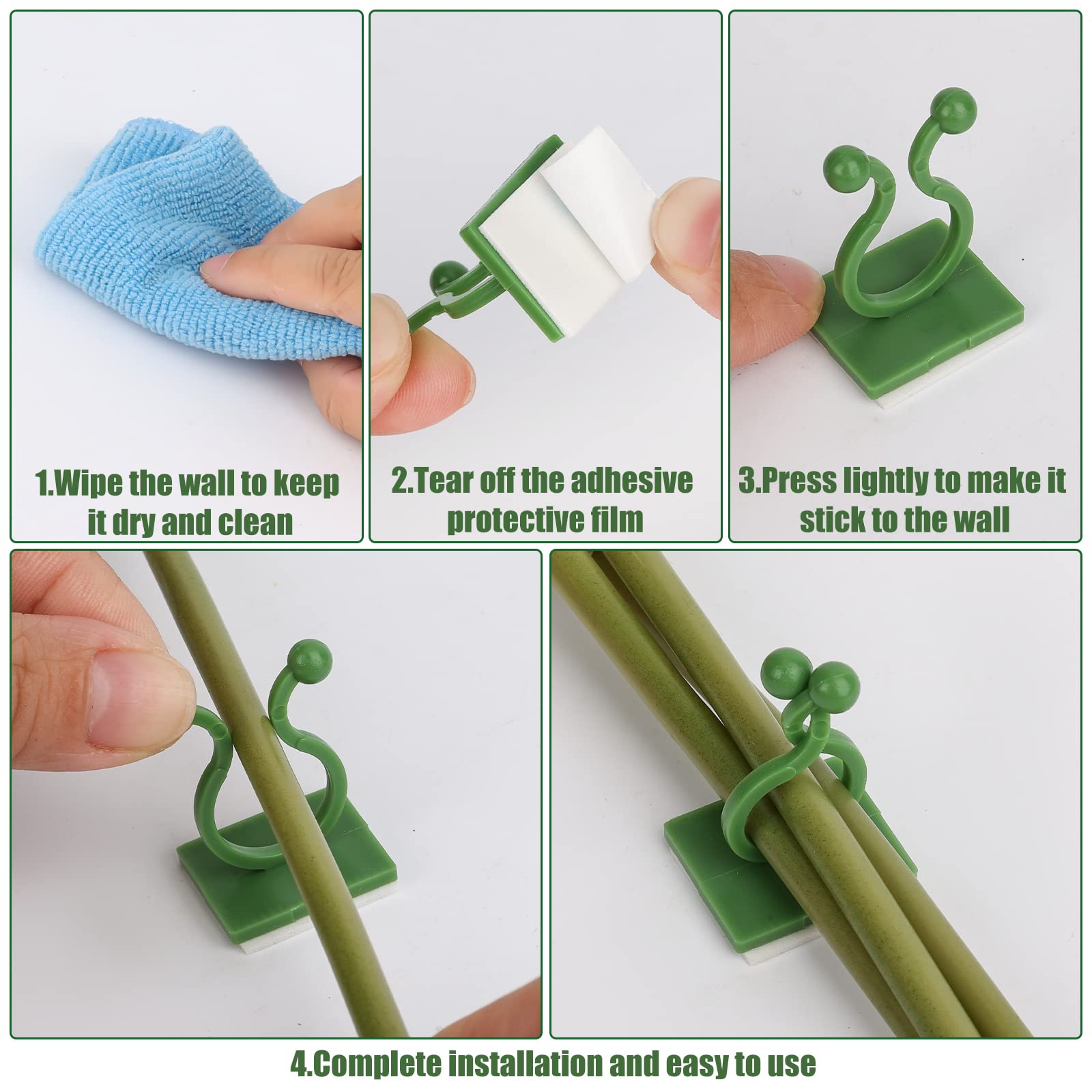 ® 50Pcs Wall Fixture Clips for Plant Climbing Vine Plant Climbing Wall Fixer Self-Adhesive Hook, Wall Vines Fixture Wall Hook Vines Climbing Clip for Home (Green) - Flymaster Shop