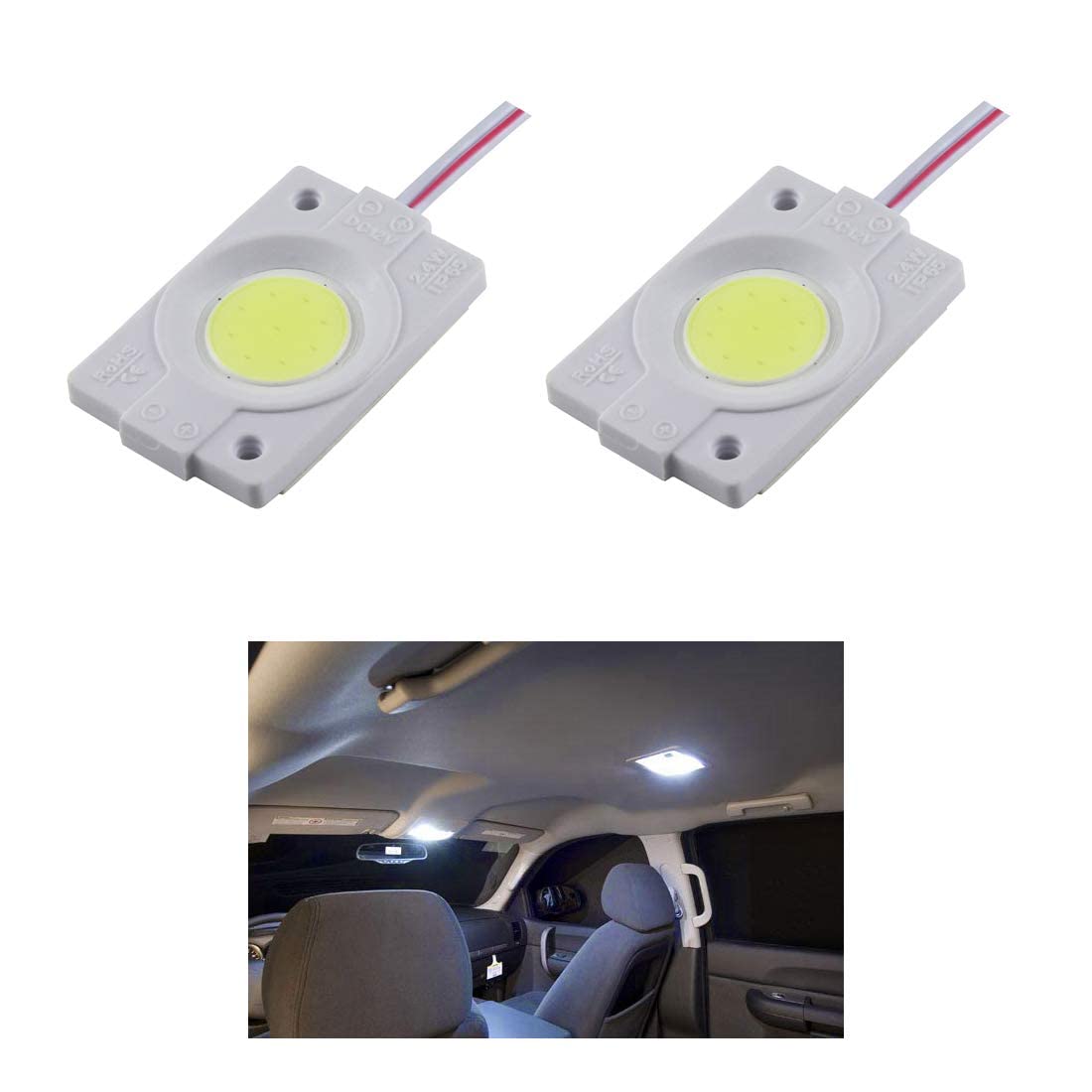 LED Light for Cars Interior COB Roof Light Bright 12Volts DC universal for all cars - Set of 2 (Warm White Color)