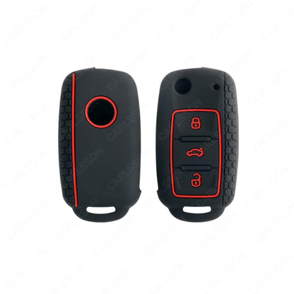 Silicone Car Key Cover for VW & Skoda Polo, Rapid, Superb, Vento, Yeti, Black with Red Trim, 3 Button, Premium Protection Case Brand: Generic