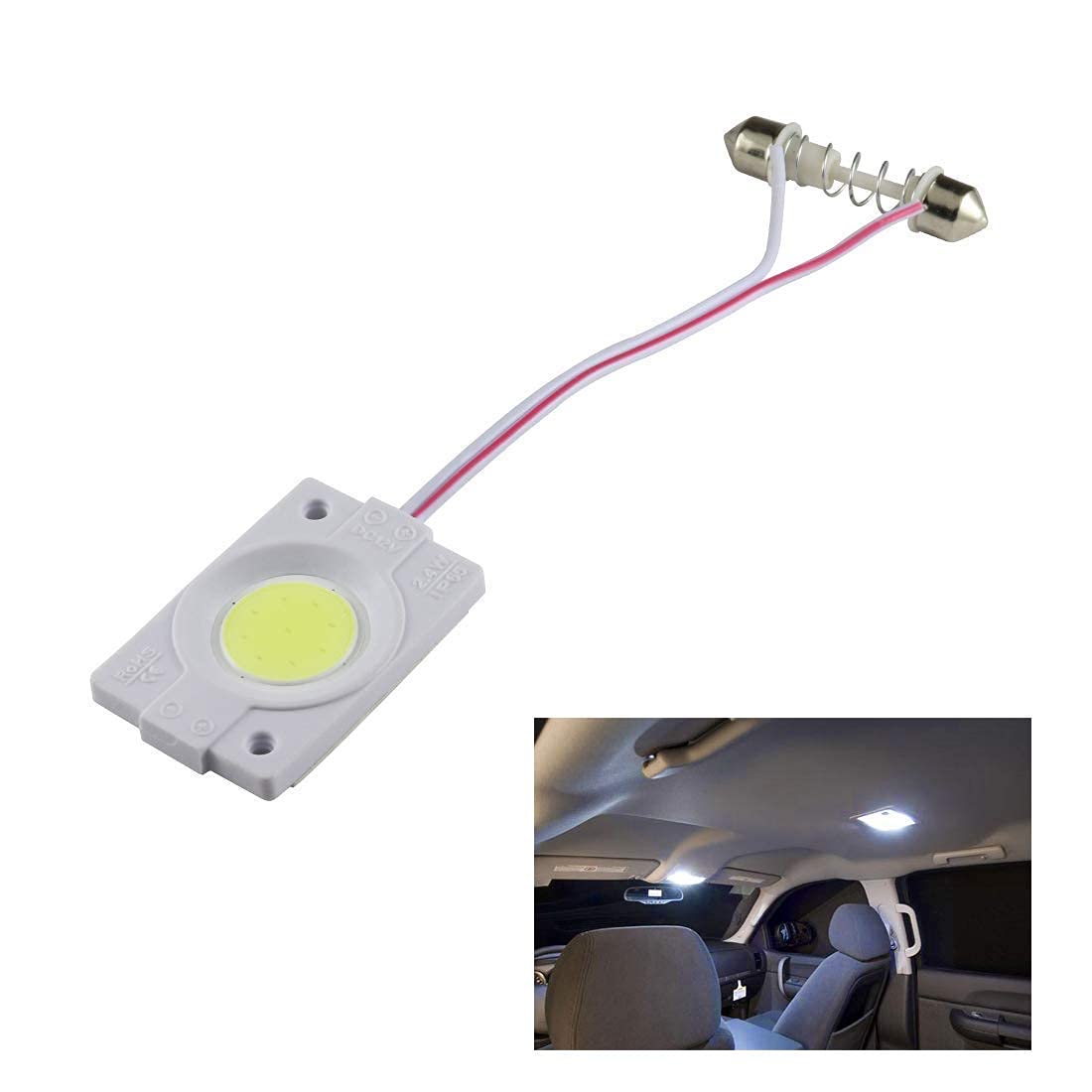 LED Light for Cars Interior COB Roof Light Bright 12Volts DC universal for all cars - Set of 2 (Warm White Color)