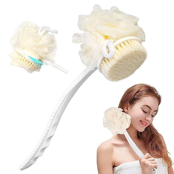 Enterprise 2 in 1 Plastic Loofah Bath Scrub Brush with Long Handle, Brush with Bristles and Loofah, Skin Exfoliating Bath, Massage Bristles Suitable for Wet or Dry, Men and Women (Multicolor)