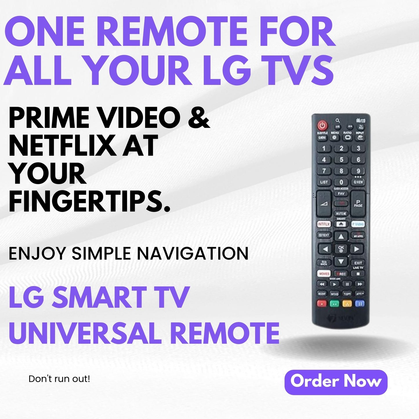 Flymaster Universal Remote for LG Smart LED, LCD, HD, Plasma TVs | Prime Video & Netflix Buttons | Compatible with All LG Models