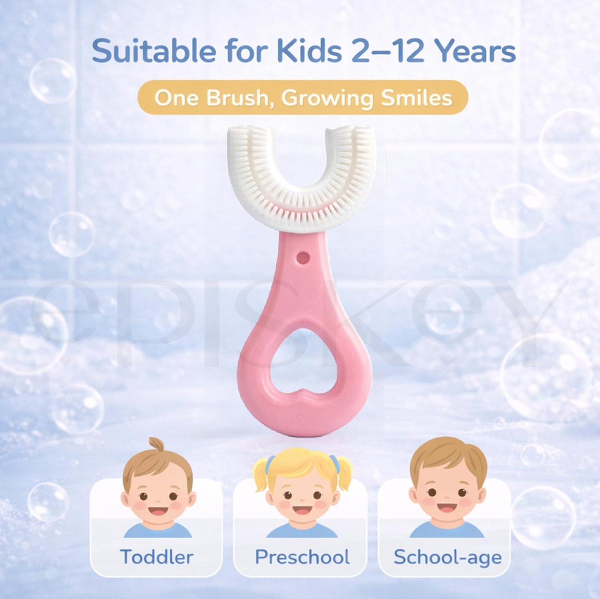 Kids U-Shape Silicone Toothbrush for Children 2–12 Years | Soft Food-Grade Silicone Whole Mouth Cleaning Toothbrush | Gentle on Gums | Easy Grip Handle (BABY_BRUSH)