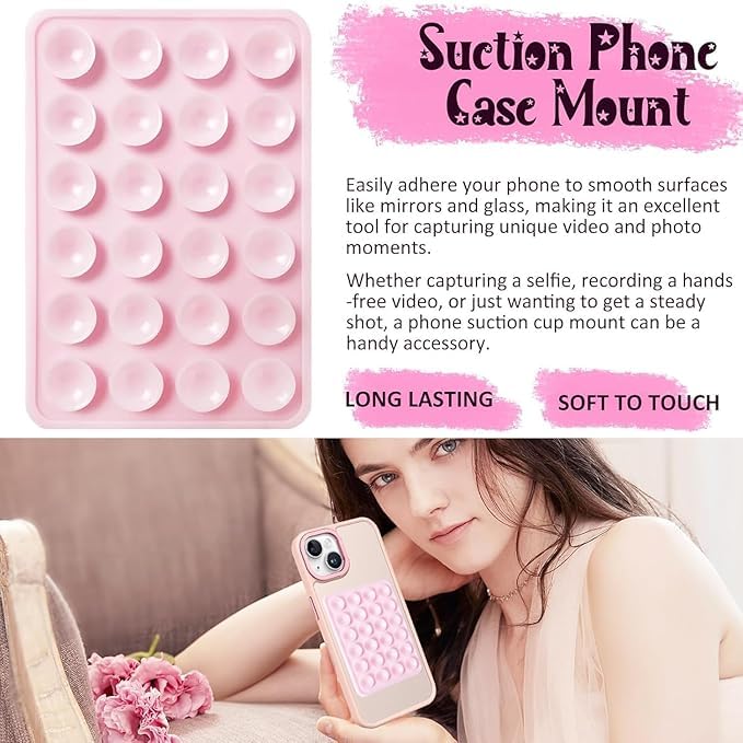 Suction Phone Case (Pack of 3, Multicolour) – Anti-Slip Silicone Back Cover, Multipurpose Hands-Free Sticky Pads for Selfies, Videos, Mirror, Shower, Car Dashboard & Windshield Mount.
