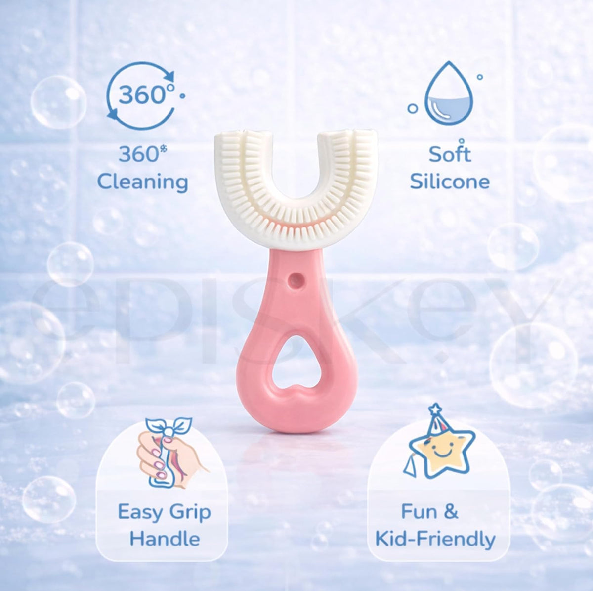 Kids U-Shape Silicone Toothbrush for Children 2–12 Years | Soft Food-Grade Silicone Whole Mouth Cleaning Toothbrush | Gentle on Gums | Easy Grip Handle (BABY_BRUSH)