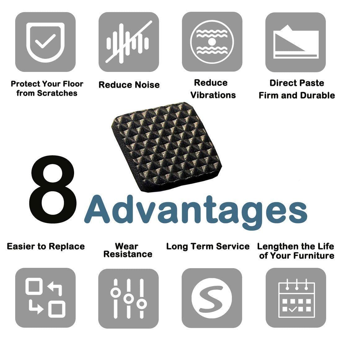 Self Adhesive Round Rubber Floor Protector Non Slip Furniture Pads, Sofa, Bed, Table, Cabinet, Dining Chairs Balance Pad Noise Insulation Pad (Square-9pcs)