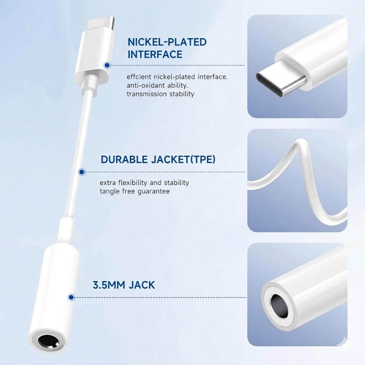 Type C to 3.5mm Hi-Res Audio Adapter, USB C to AUX Headphone Jack Converter with Mic Support for iPhone 15/16, Samsung, OnePlus & Android