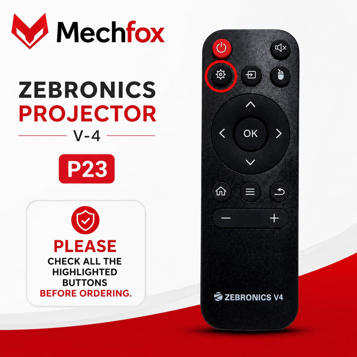 Projector Remote Control Compatible with Zebronics Version 4 Projector | Replacement IR Remote | No Programming Required | Match Remote Image Before Ordering | P-23