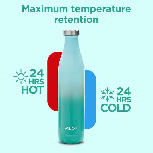 Milton Prudent Thermosteel Bottle, 800 ml Water Bottle, 24 Hours Hot and Cold, Double Wall Vacuum Insulated, Water Bottles, Tea Flask/Coffee Flask for Sports, Travel, Aqua Green