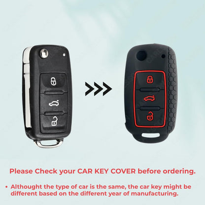 Silicone Car Key Cover for VW & Skoda Polo, Rapid, Superb, Vento, Yeti, Black with Red Trim, 3 Button, Premium Protection Case Brand: Generic