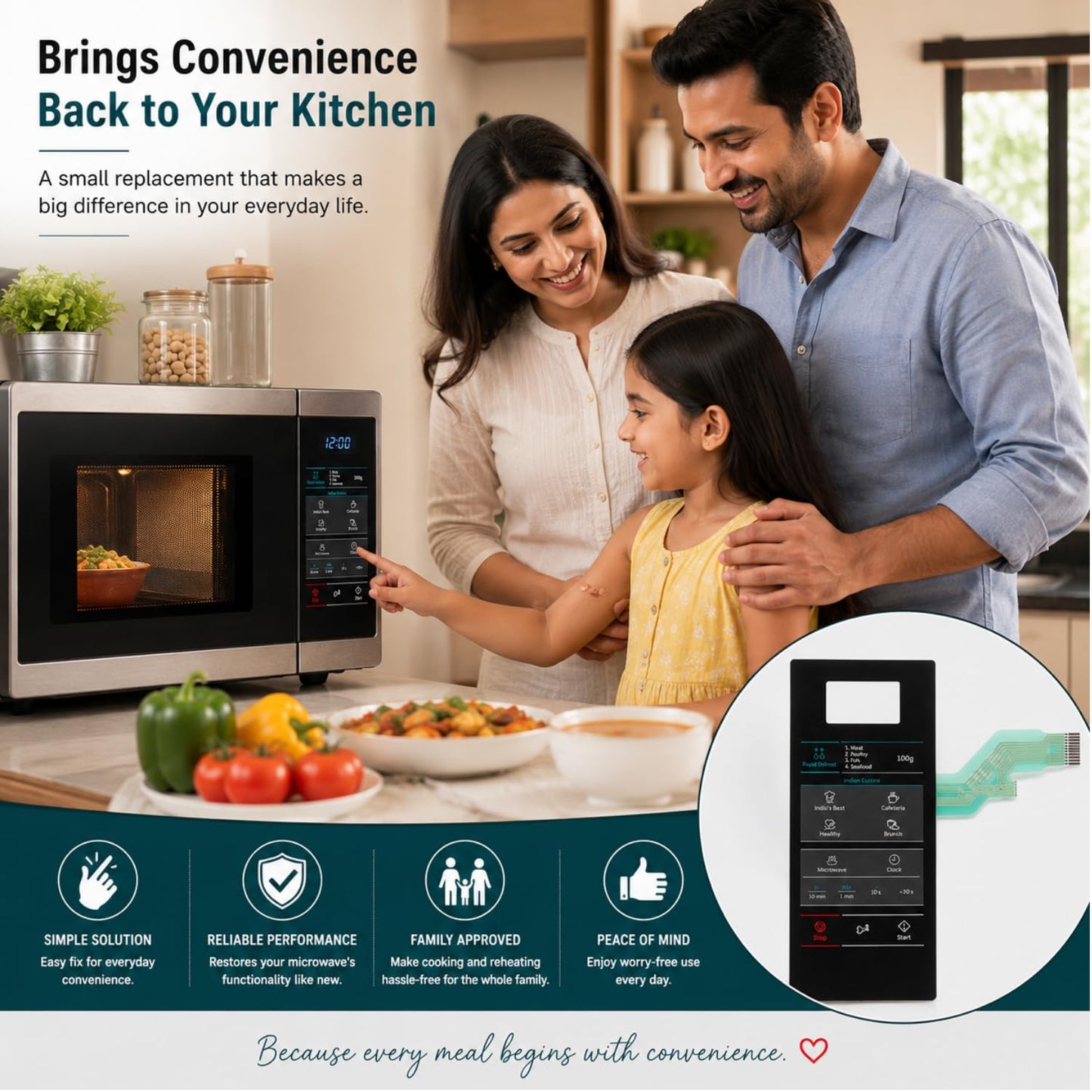 Replacement Membrane Touch Keypad for Samsung Microwave Oven MW73AD MW-73AD, Black