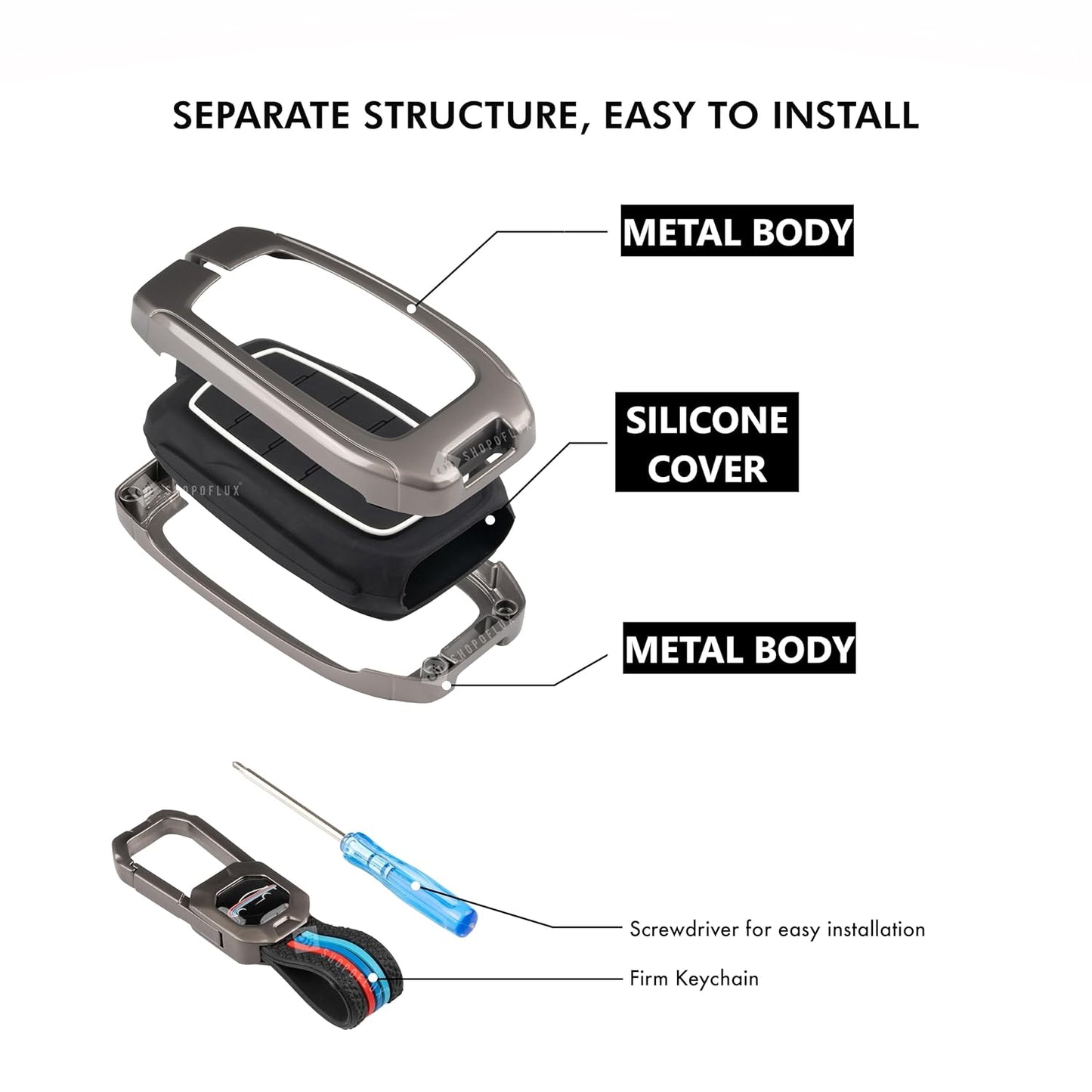 Metal Key Cover Compatible for Jeep Meridian, Compass, Trailhawk, 2 Button Smart Key